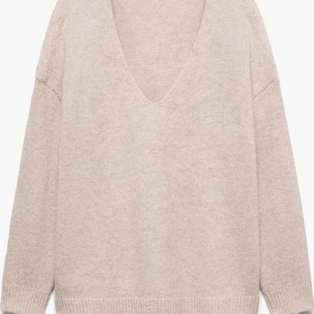 Mango V-Neck Sweater - Light Beige